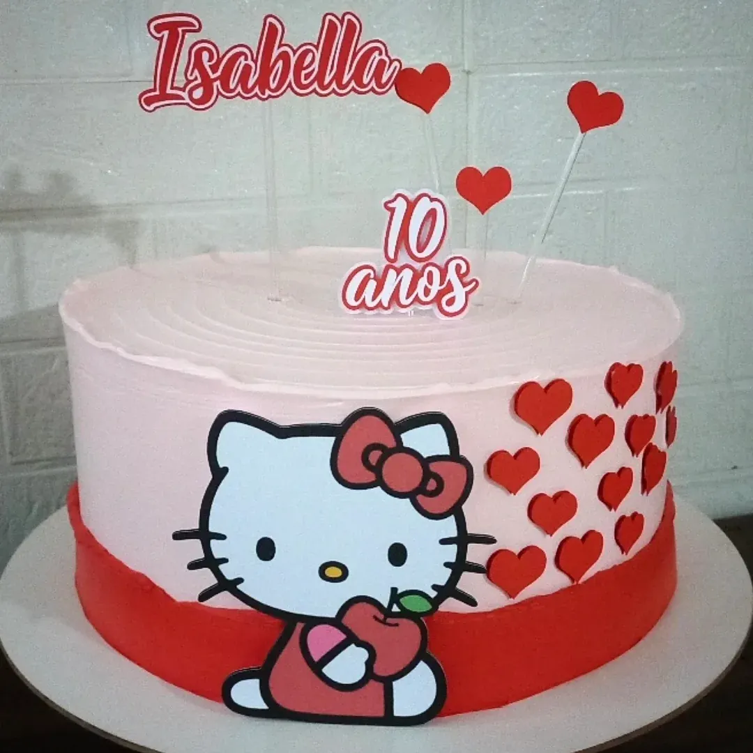 Bolo da Hello Kitty com corações e Isabella 10 anos